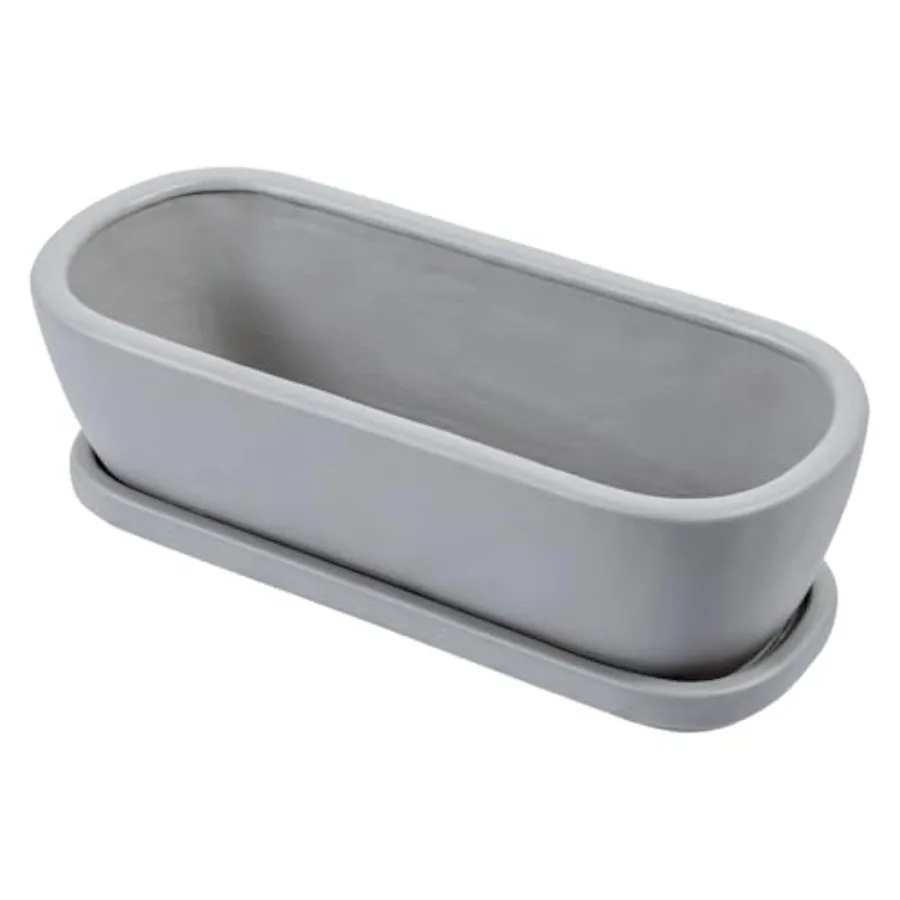 

14-дюймовое овальное современное бетонное кашпо для суккулентов с дренажным отверстием и съемным поддоном, декоративное цементное горшок для комнатных растений