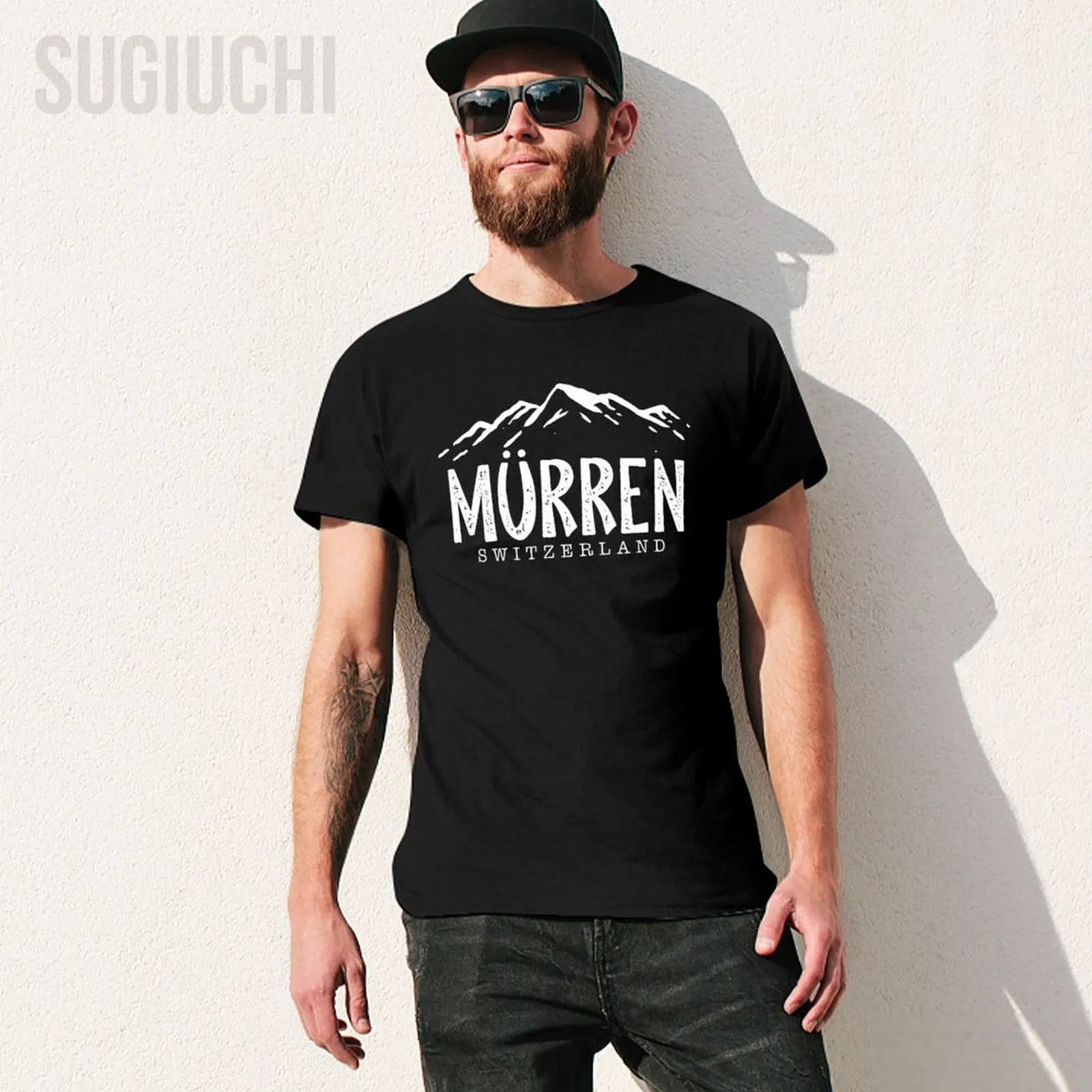 Unisex Men Murren Switzerland Mountains Swiss Skier Skiing Tshirt Tees O-neck T Shirts Women Boys 100% Cotton T-Shirt