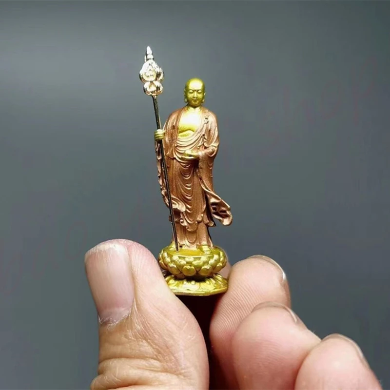 Ksitigarbha Bodhisattva, pure copper painted small ornaments, mini Buddha statues, exquisite home auspicious tabletop decoration