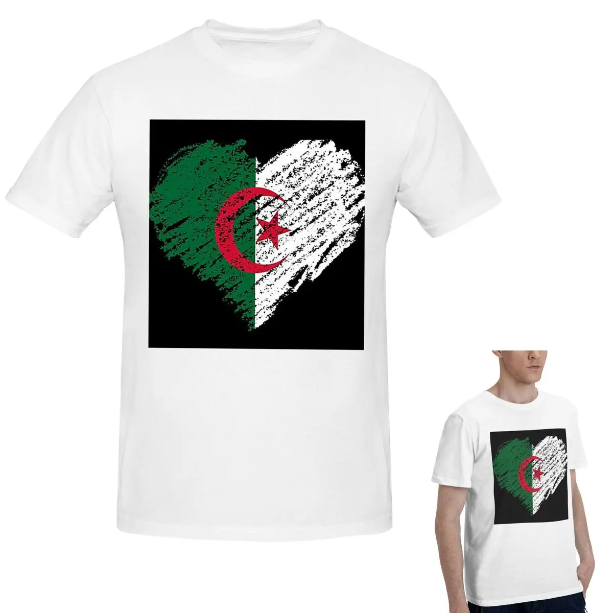 

100% Cotton Scribble I Love Algeria Flag T-Shirt Men's Fashion Oversized T Shirt Men Crew Neck Summer Shirts Tops S-6XL