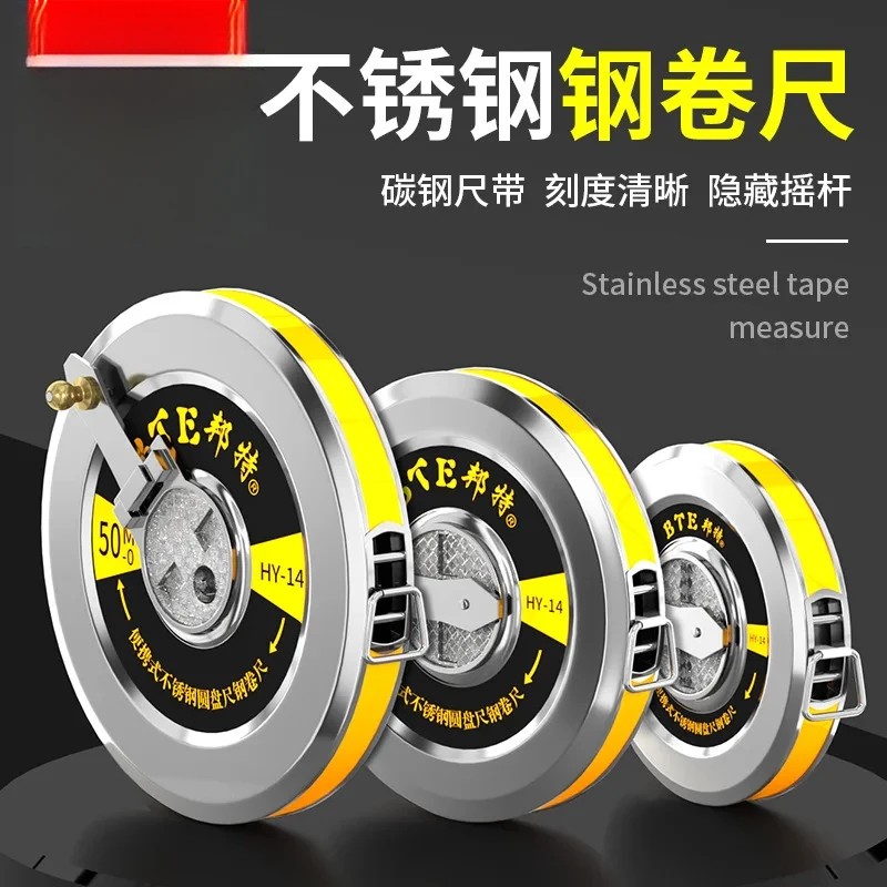 

Source factory wholesale stainless round 50m steel tape measure 30m portable engineering measuring disc ruler