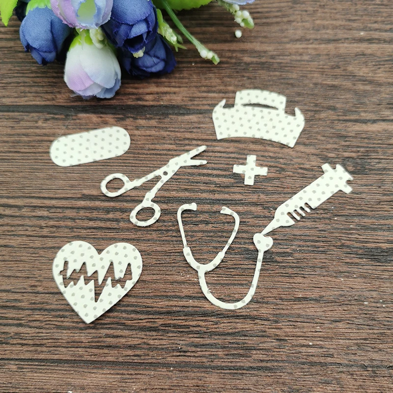크리 에이 티브 간호사 모자 주사기 DIY Scrapbooking 장식 엠보싱 공예 다이 커팅 템플릿에 대한 금속 절단 다이 스텐실