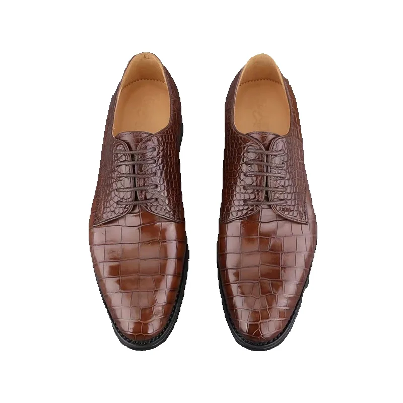 Authentic Crocodile Belly Skin Businessmen Brown Dress Shoes Genuine Real Alligator Leather Handmade Male Lace-up Oxfords Shoes
