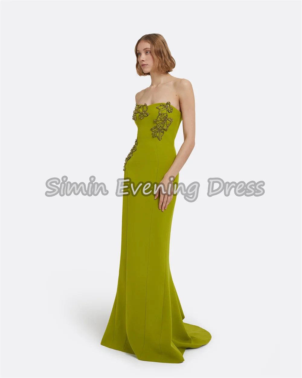 심인 크레이프 스트랩리스 머메이드 플로어 기장 사우디 섹시 이브닝 드레스 여성용 2025 슬리브리스 비딩 드레이핑 파티 드레스