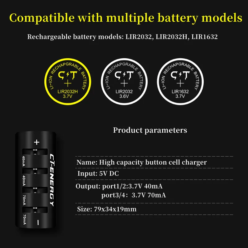 LIR2032H LIR2032 LIR2025 LIR1632 LED Display 3.7V 3.6V 4 Slot Lithium Battery Charger for USB Quick Charger