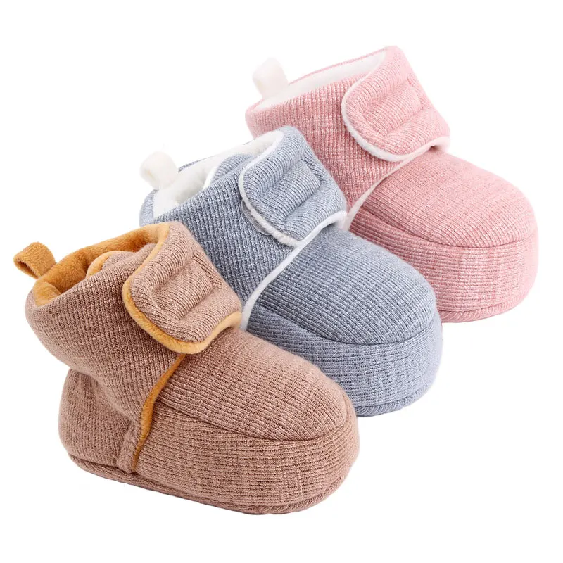 Baby solid-color autumn and winter set shoes, cotton shoes, baby shoes, Velcro soft-soled walking shoes, mid-high top baby shoes