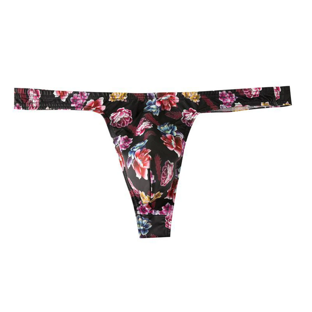 

Men Sexy Briefs Low Waist Underwear Floral Print Pouch Panties Thongs G-string Breathable Scrotum Bulge Bare Buttocks Panties
