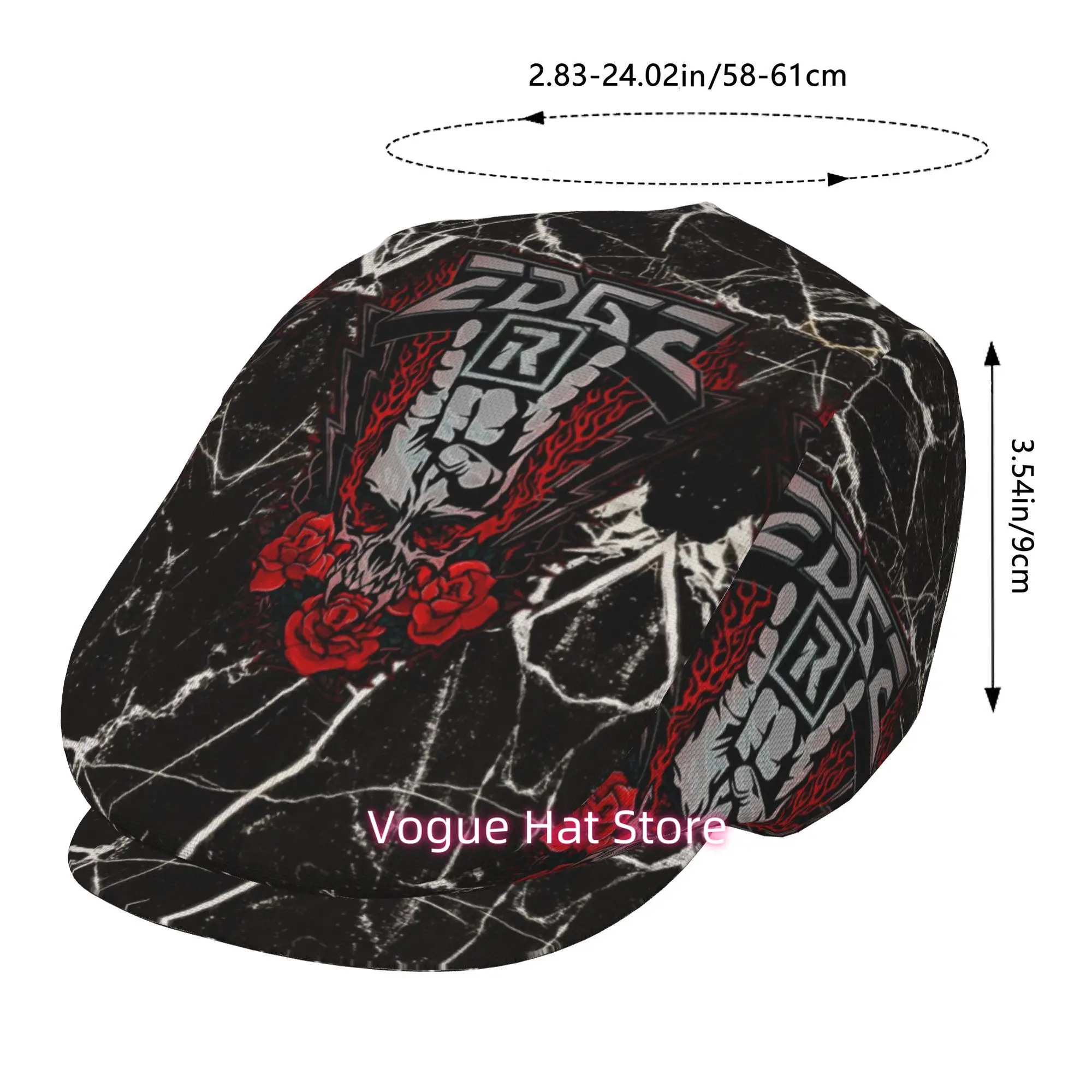 1pc Edge Skull Logo Art All-over Printed Beret, Men and Women Adjustable Flat Cap Suitable for All Seasons Newsboy Beret Ivy Cap