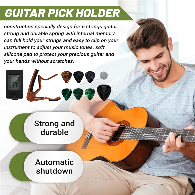 AF93-гитарный каподастр-тюнер, подходящий для укулеле, скрипки, электрической бас-гитары, акустической гитары с медиаторами и держателем медиатора, аксессуары для гитары