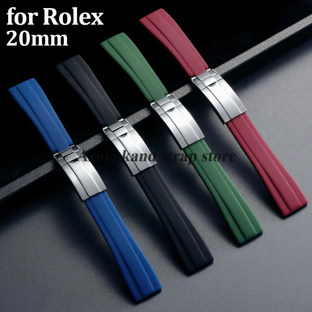 سيليكون حزام الساعات 20 مللي متر ل رولكس الغواصة ل دايتونا GMT للمياه شبح المطاط للطي مشبك حزام الساعات الرجال سوار ساعة