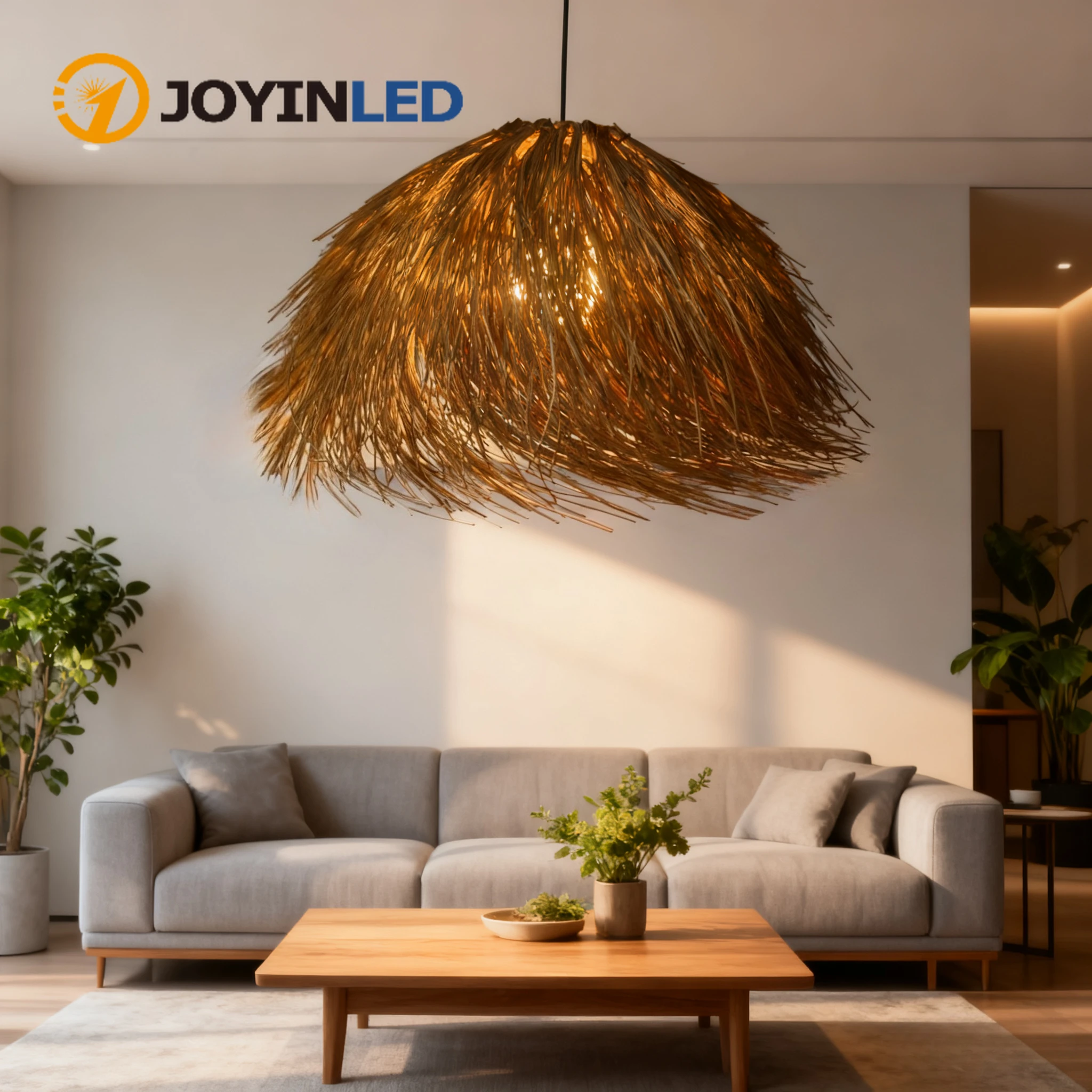 JOYINLED 50cm Coffee Handwoven Rattan Chandelier, Hemispherical Hat Vintage Modern Pendant Light for Restaurant Bar Living Room
