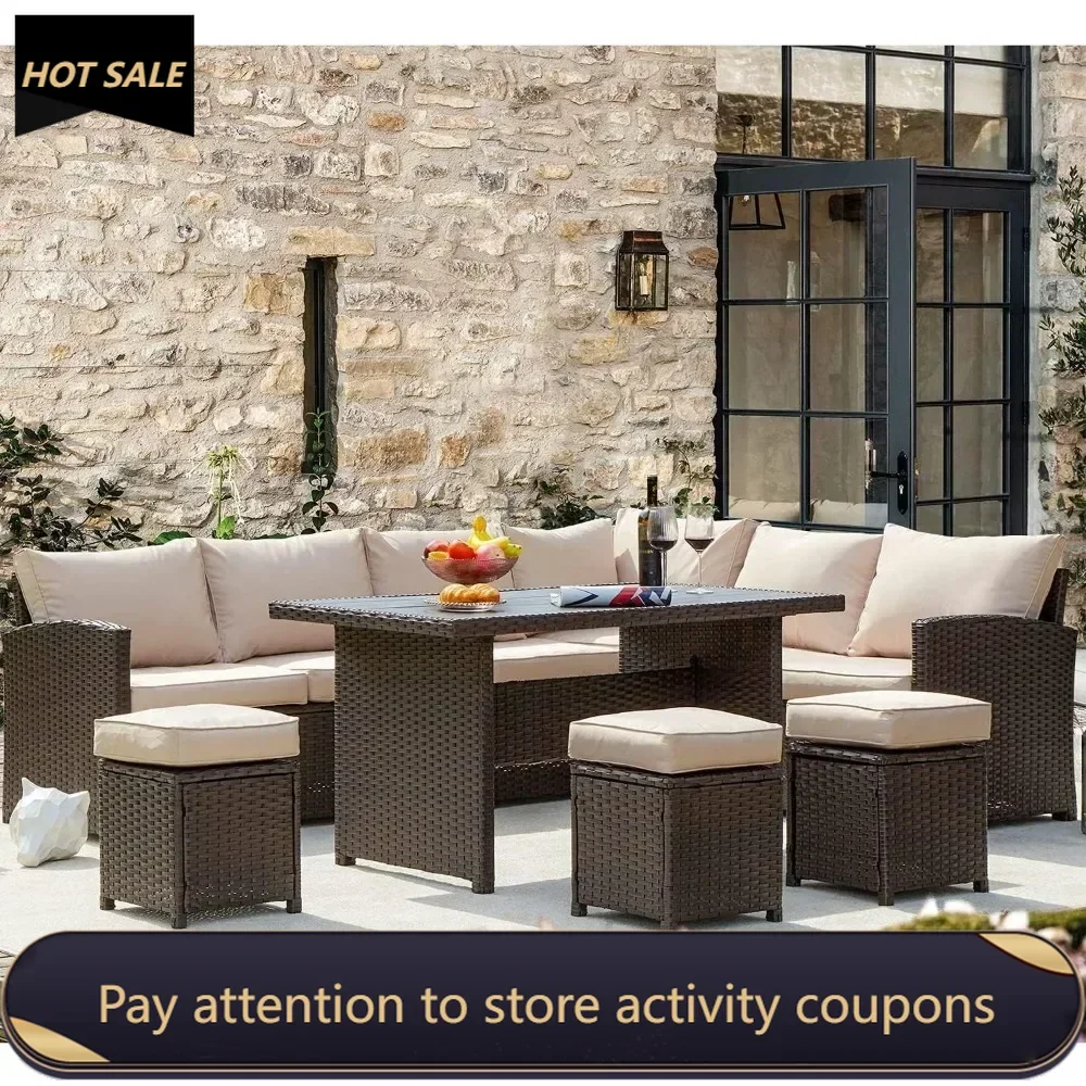 

7 Pieces Outdoor Garden Lounge Set Khaki Freight Free Patio Furniture Set Livingroom Furniture Sets Dining Room Sets Camping