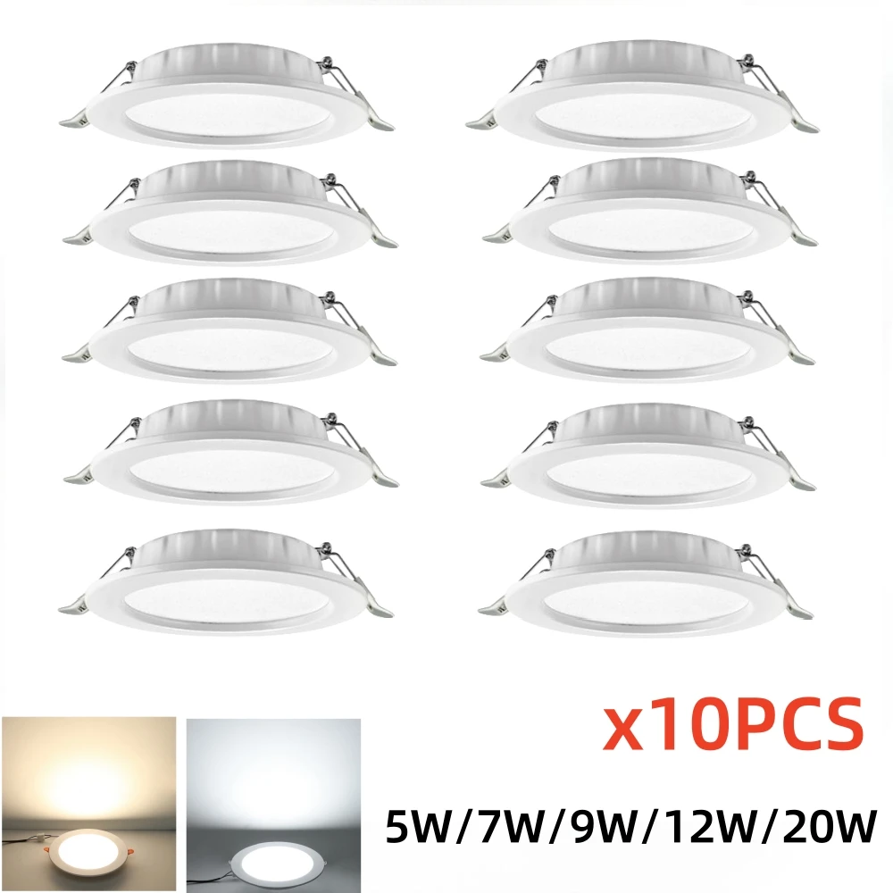 10PCS LED Downlight Recessed Ceiling Lamp 7W 9W 12W 20W Two-color White/Warm White Led Spotlight AC 220V