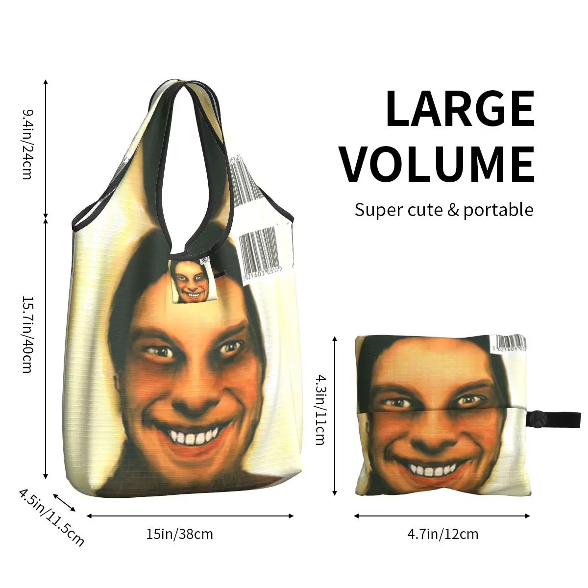 Aphex-Twin reutilizáveis compras mercearia sacos, dobrável, Heavy Duty Tote Bag com bolsa, Eco-Friendly, lavável, dobrável, 50lb Capacidade de peso