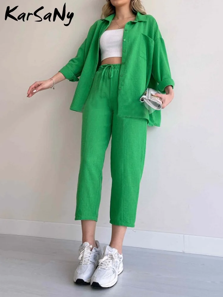 KarSaNy 2 Piece Pants Sets Womens 2023 Autumn Women Suits Sets Elegant Two Piece Loose Shirts Harem Pant Set  For Women Fall