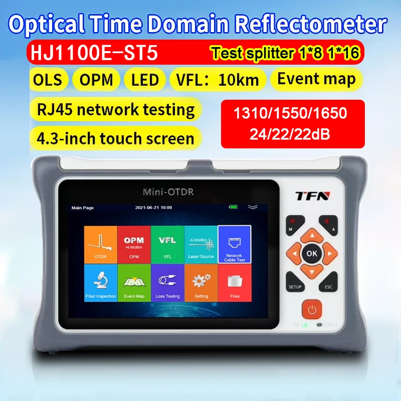 

ST5 MINI OTDR Active Fiber Live Test splitter 1*8 1310/1550/1650nm 24/22/22dB Fiber Optic Reflectometer Touch Screen VFL OLS OPM