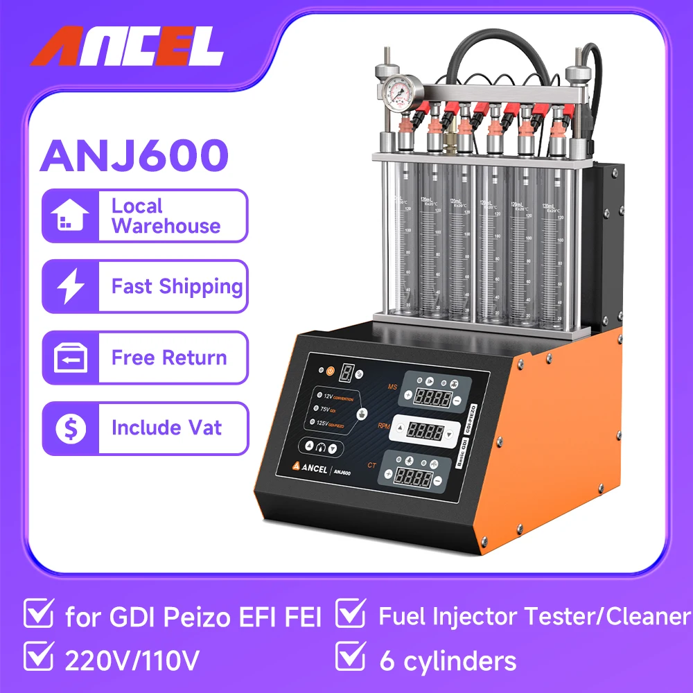 

ANCEL ANJ600 GDI Peizo EFI FEI Fuel Injector Tester Ultrasonic Cleaning Injector Cleaner 6-Cylinder for Car Motorcycle 220V 110V