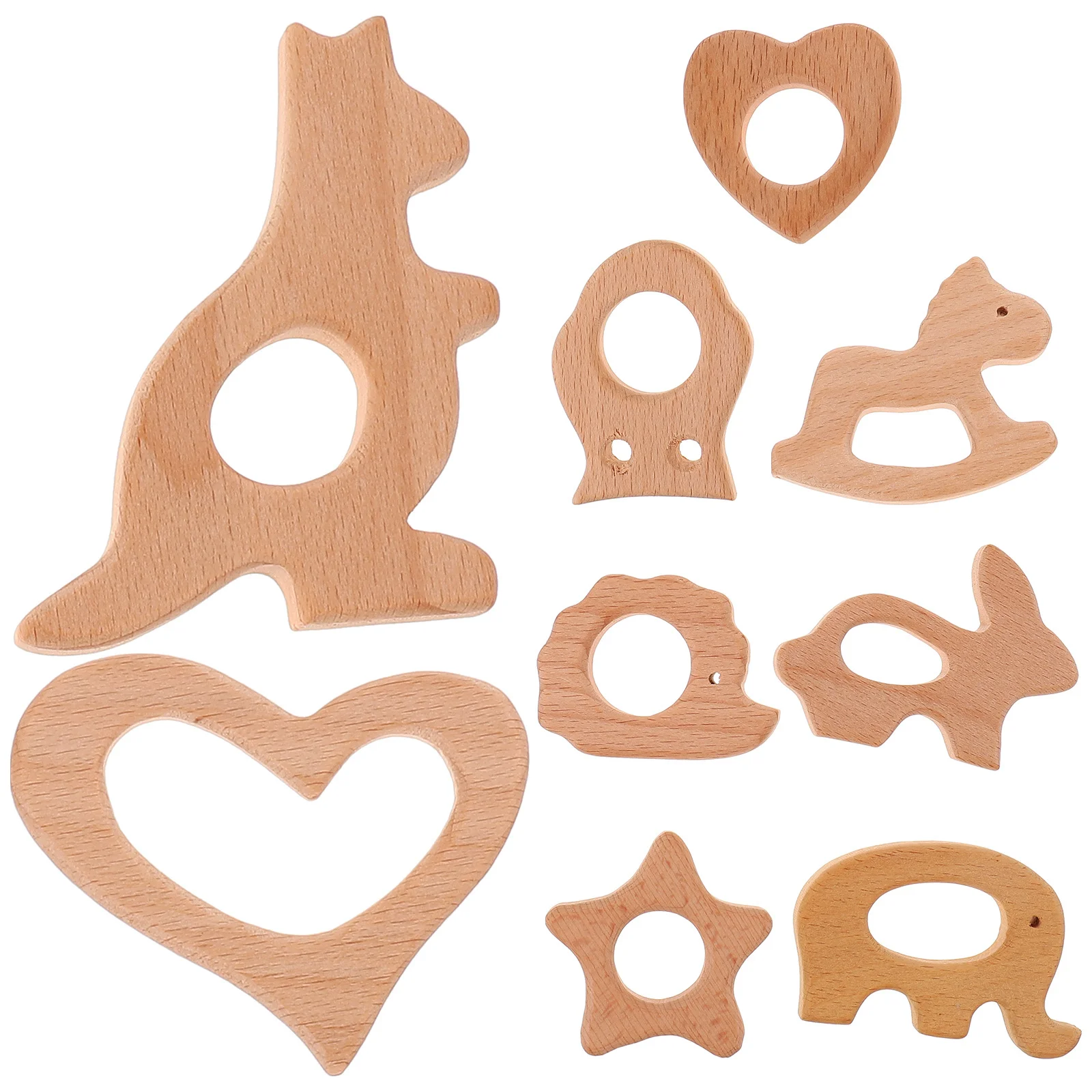 9 قطعة خشب الزان الطبيعي الحيوان عضاضة خواتم للأطفال آمنة غير سامة الرضع التسنين مهدئا لتخفيف الآلام مضغ اللعب