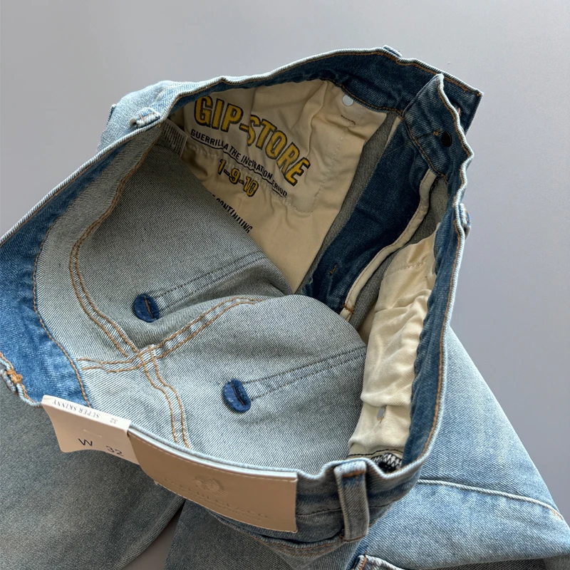 Lichte stretch voor comfort Heren Distressed Patch Slim Tapered Denim Jeans met rechte pijpen Dikke herfst/winter gewassen vintage