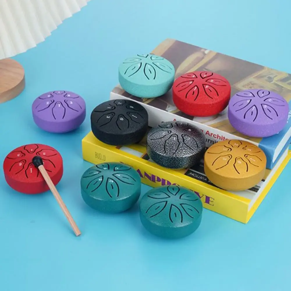 Juego de tambor de lengua de acero de 6 tonos de percusión para niños, tambor etéreo multicolor de 3 pulgadas, Mini tambores de mano huecos portátiles para principiantes