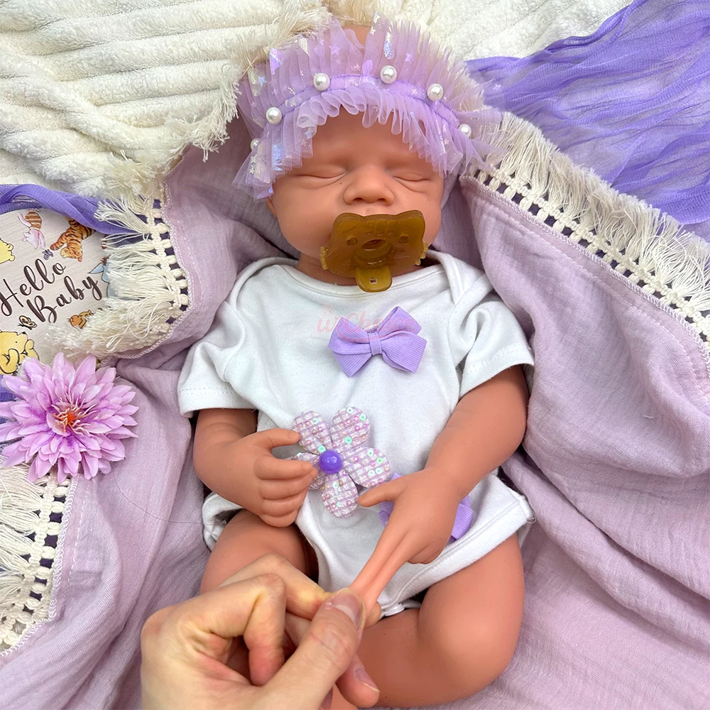 50cm Lifelike Full Body Pure Silicone Reborn Doll Real Touch Detailed Craft Reborn Doll for Senior Reborn Collectors Hobby Display Desktop Ornament Gift