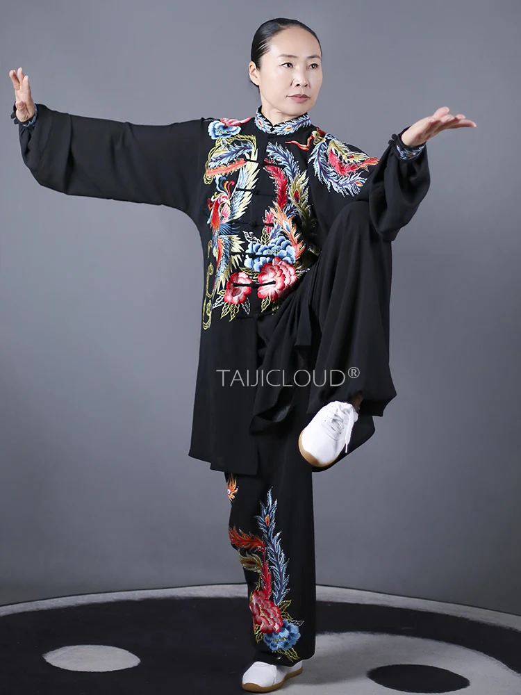 2025 Phoenix Embroidery Tai Chi Suit - Mid-Length Kung Fu Uniform for Women's Performance & Men's Martial Arts Competition
