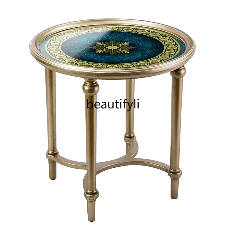 

Side Table Painted Glass Corner Table Solid Wood round Tea Table European Living Room Sofa Side Table Small Coffee Table