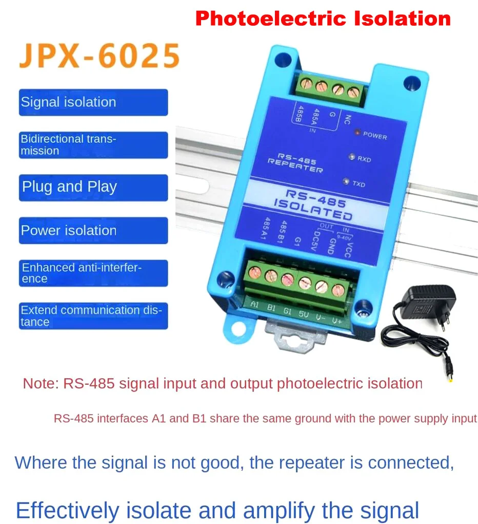 Industrial Automation RS485 Bus Split Hub/Repeater Din-Rail of Photoelectric/Full Isolation Anti-interference