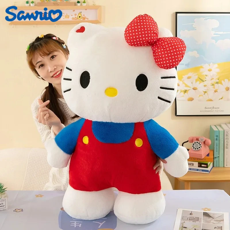 

40/60/80cm Big Size Hello Kitty Overalls Anime Plush Stuffed Doll Kawaii Sanrio Plushies Children's Cartoon Pillow Holiday Gifts