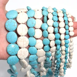 1 Strand 8/10/12/16/20mm Natural Stone Bead White/Blue Flat Round Turquoise Beads Loose Beads For Jewelry Making diy Bracelet