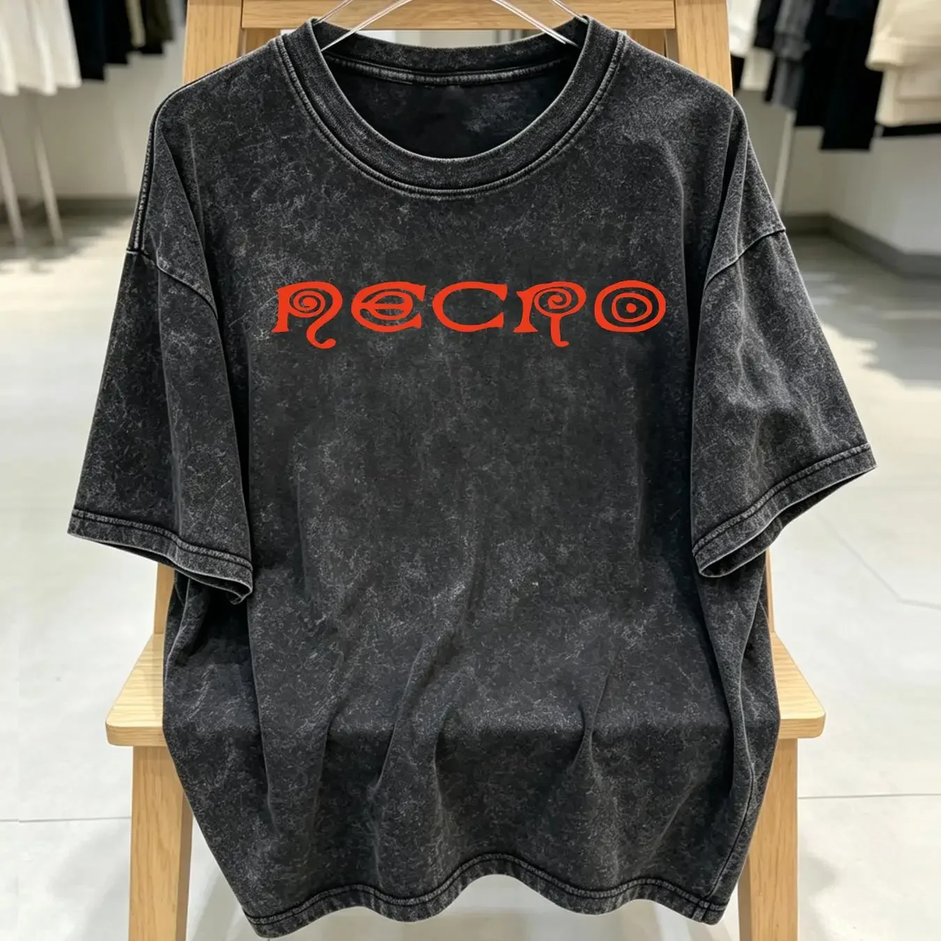 washed T Shirt Vintage 2000s Necro Large long sleeves vintage Washed designer clothes Slightly Versatile Comfortable Soft