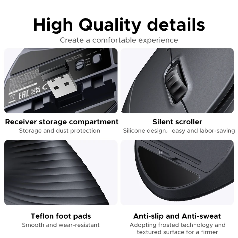 UGREEN Bluetooth 2.4G Vertical Wireless Mouse  Ergonomic 4000DPI 6 Mute Buttons for MacBook Tablet Laptops image 6
