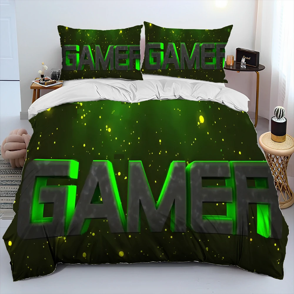 Gamer Game Over Cartoon Comforter Bedding Set,Duvet Cover Bed Set Quilt Cover Pillowcase,King Queen Size Bedding Set Adult Kid