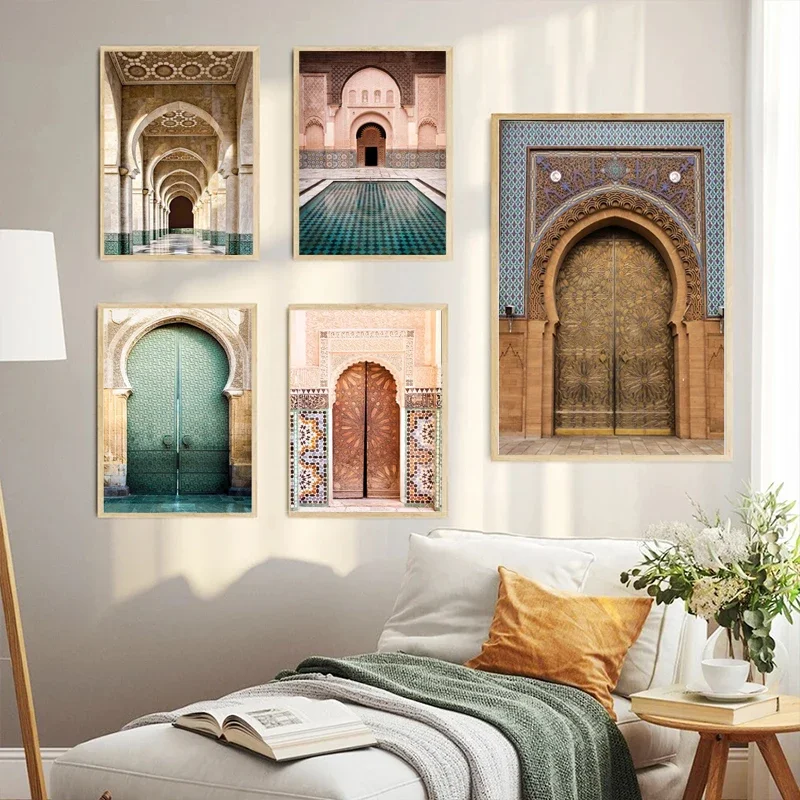 Mosque Print Muslim Decoration Picture Moroccan Arch Door Canvas Painting Islamic Building Hassan Architecture Wall Art Poster