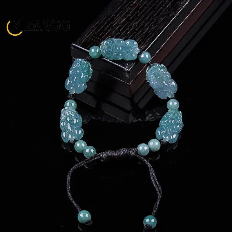 Natural A-grade Jadeite Ruyi Pi Xiu Bracelet Handcrafted, High-end Exquisite Ice-type Jadeite Bracelet Ladies' Festive Gift