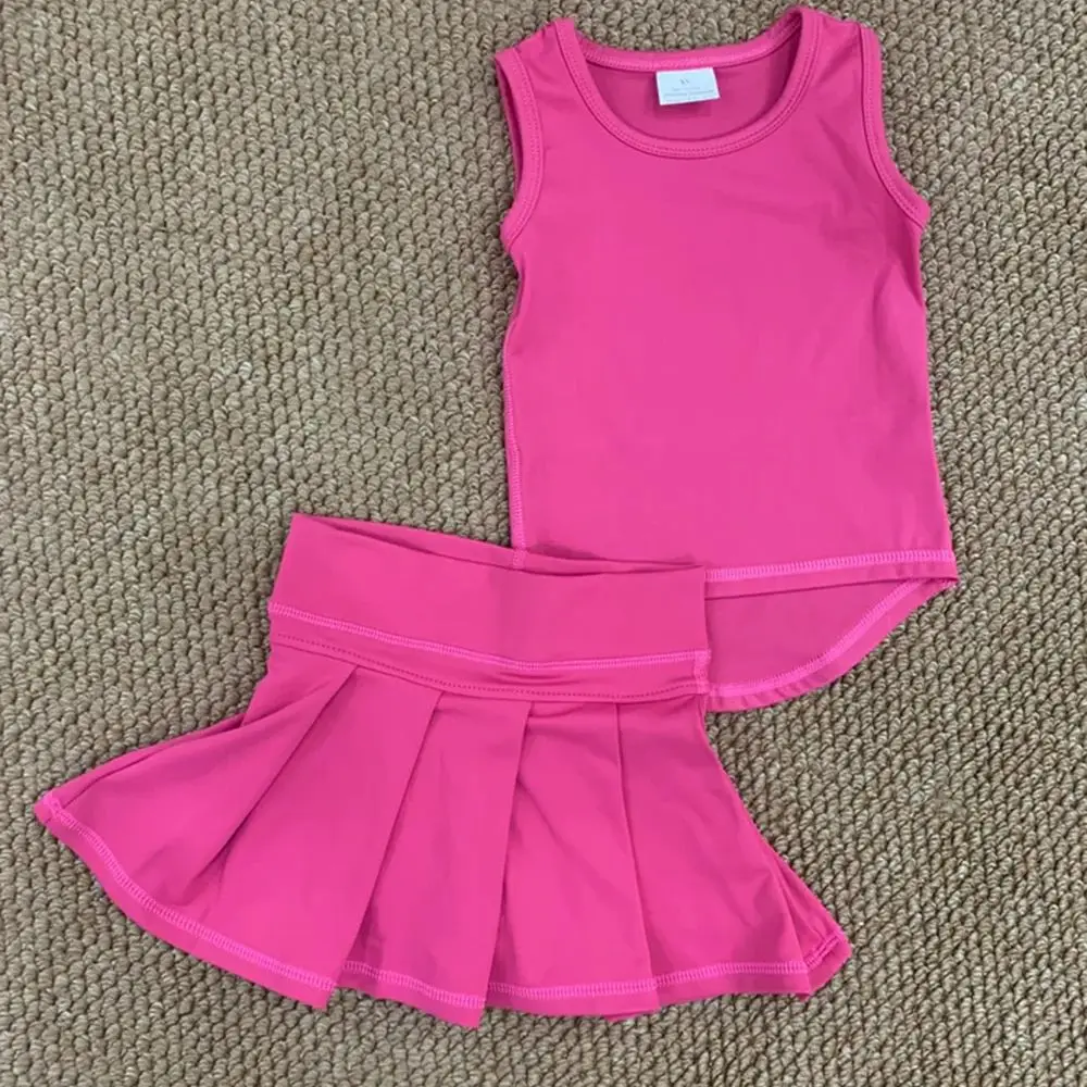 

Летний ярко-розовый жилет без рукавов для маленьких девочек, плиссированные шорты, комплекты для активного отдыха для йоги