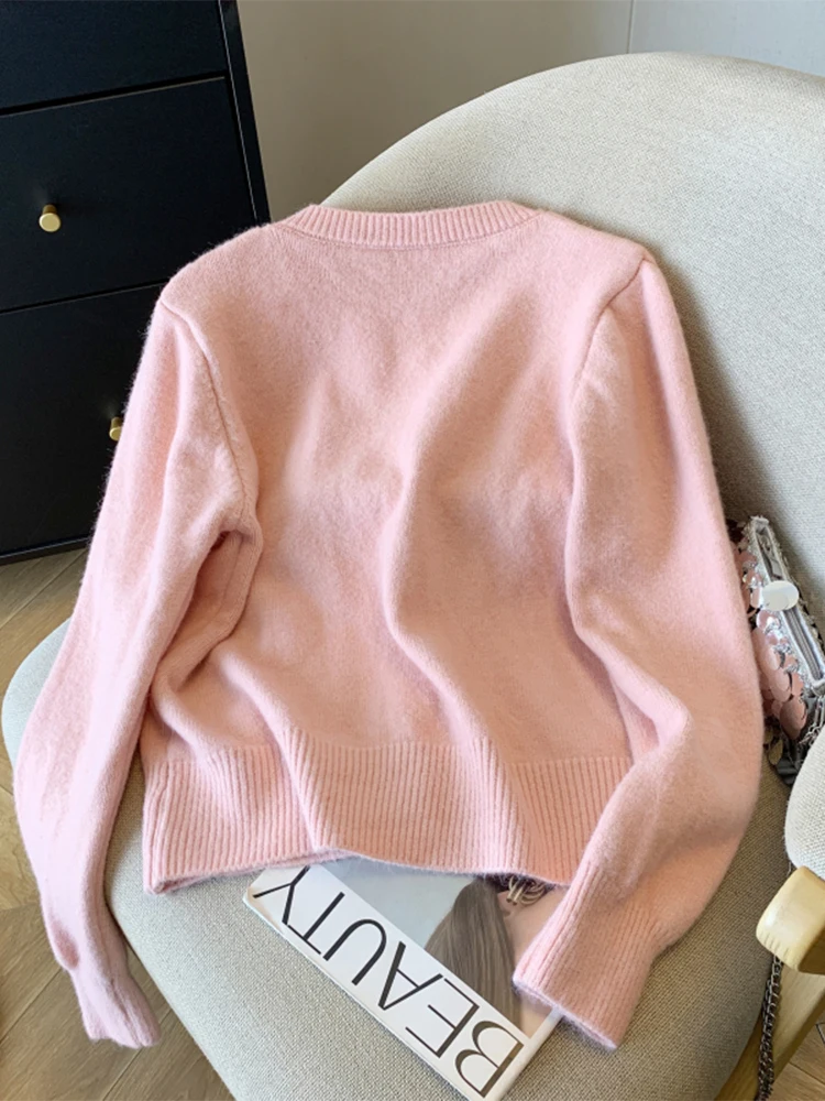 Women's Pink Christmas Cardigan Cozy Sweater Harajuku Long Sleeves Cashmere Sweaters Jumper Vintage Y2k 2000s Cutecore Clothes