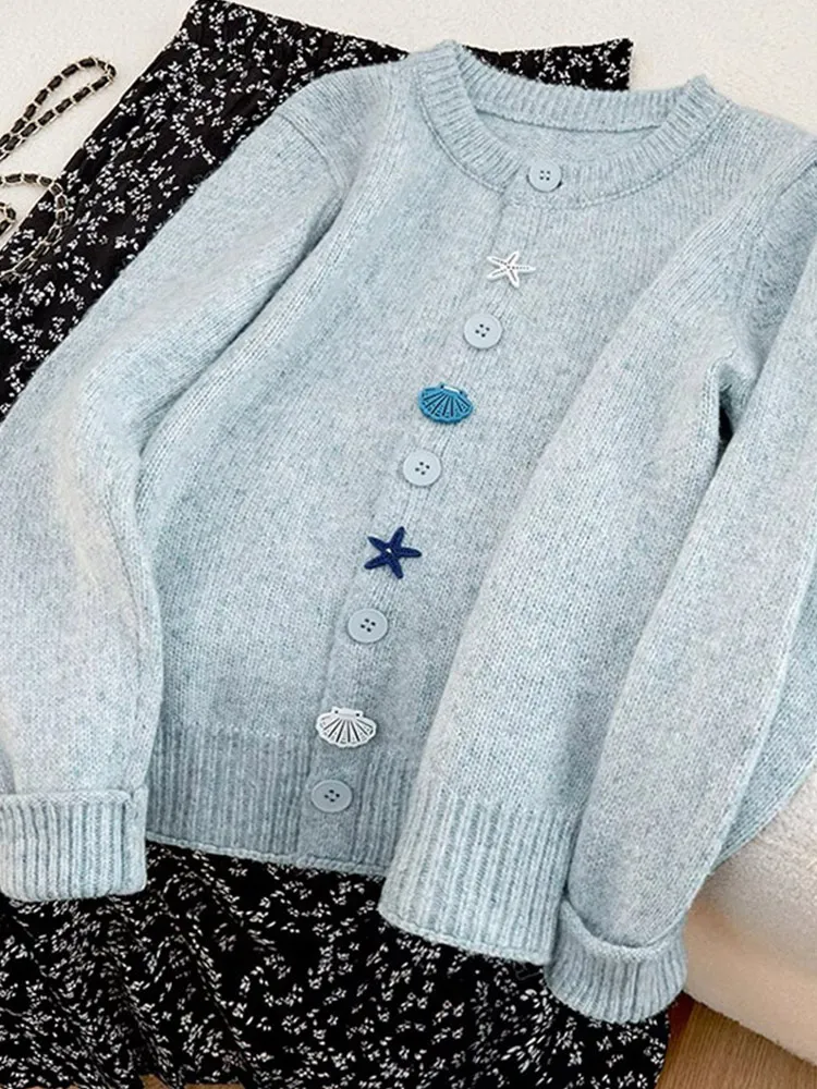 

Осенняя мода Вязаный однотонный шерстяной свитер Длинный светящийся кардиган на одной пуговице Lazy Sle Корейская версия для поездок на работу Sle Wom...