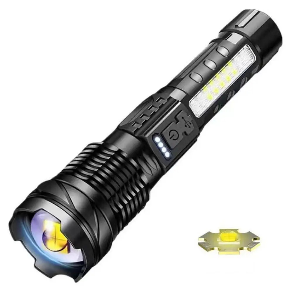 High Power LED Flashlights Tactical Emergency Strong Zoom USB Spotlights Built-in Rechargeable Battery Torch Telescopic Cam C4R8