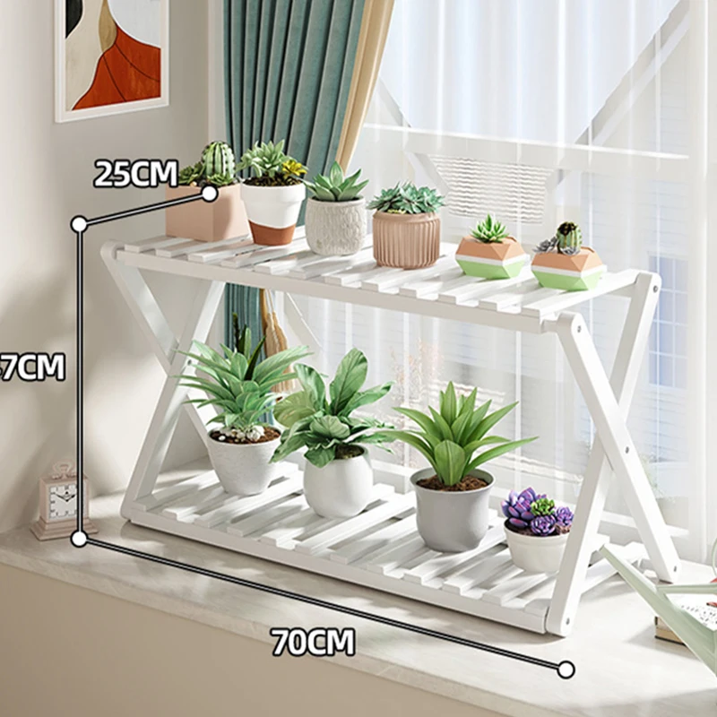 Foldable bamboo Flower Stand Windowsill Balcony Shelving Double Partition Floor Pot Succulent Pot Holder