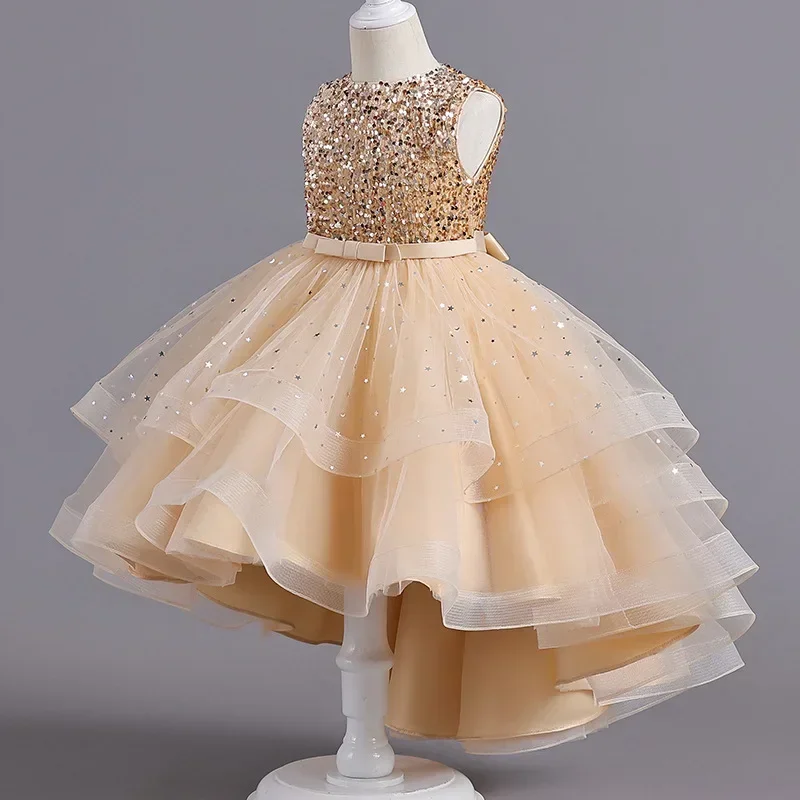 Robe de soirée longue à paillettes pour enfants, robes de mariée pour enfants, robe de Rhde luxe pour jeunes filles, vêtements CAN ac, 4, 5, 7, 9, 10, 12 à 14 ans