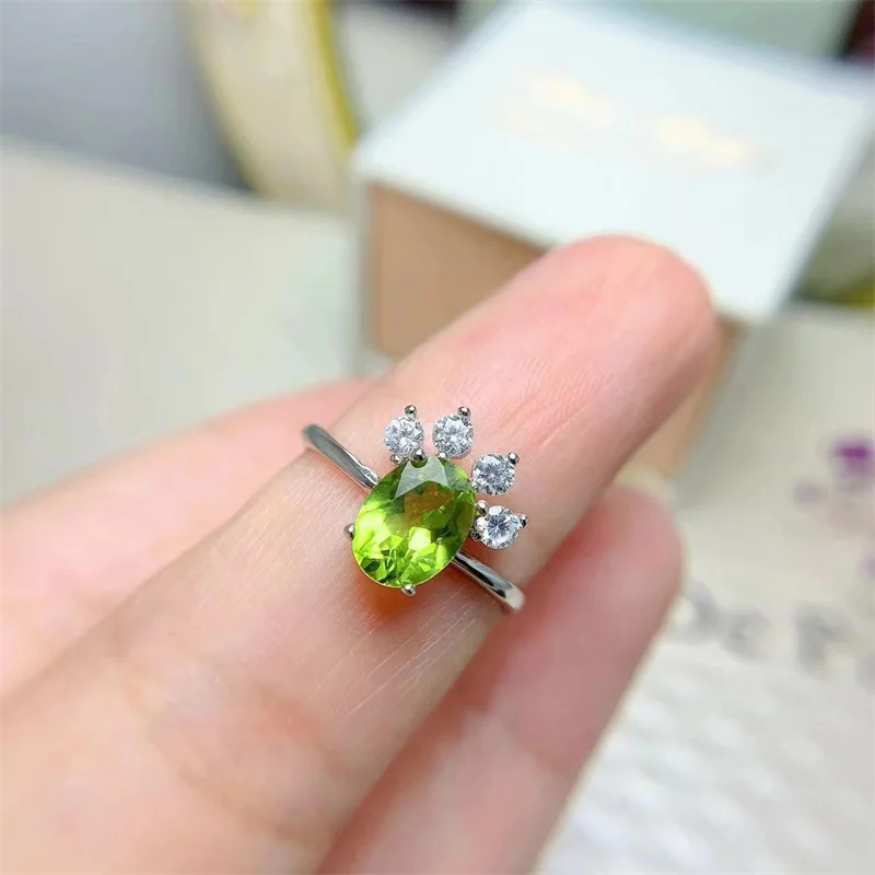 Adjutable Size Trouwring Voor Vrouwen Real S925 Orinigal Sterling Zilver Natuurlijke Echte Peridot Met Certificaat 8X6Mm