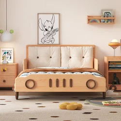 Children's furniture Nordic style log color car soft bag children's bed boy bed single bed