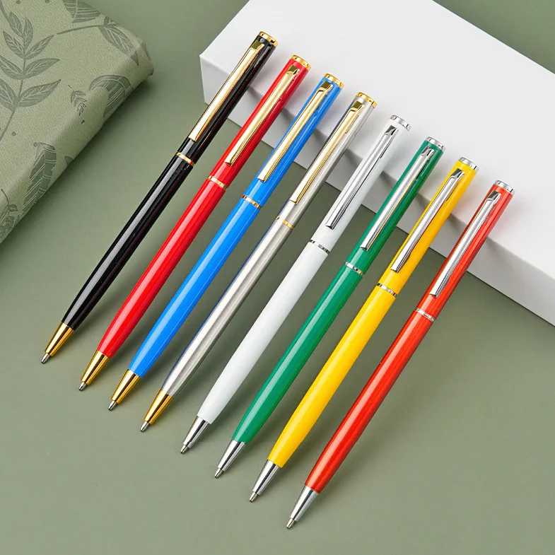 Thin Metal Body Rotating Ballpoint Pen Multi‑Color Portable Twist‑Open Ball Pen for Business Office School Gift Stationery