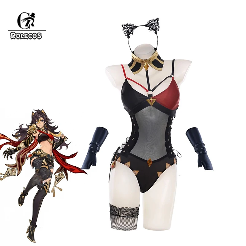 

ROLECOS Dehya Bunny Girl Costume New Original Genshin Impact Dehya Bunny Suit Sexy Lace-up Design Women Jumpsuit Full Set