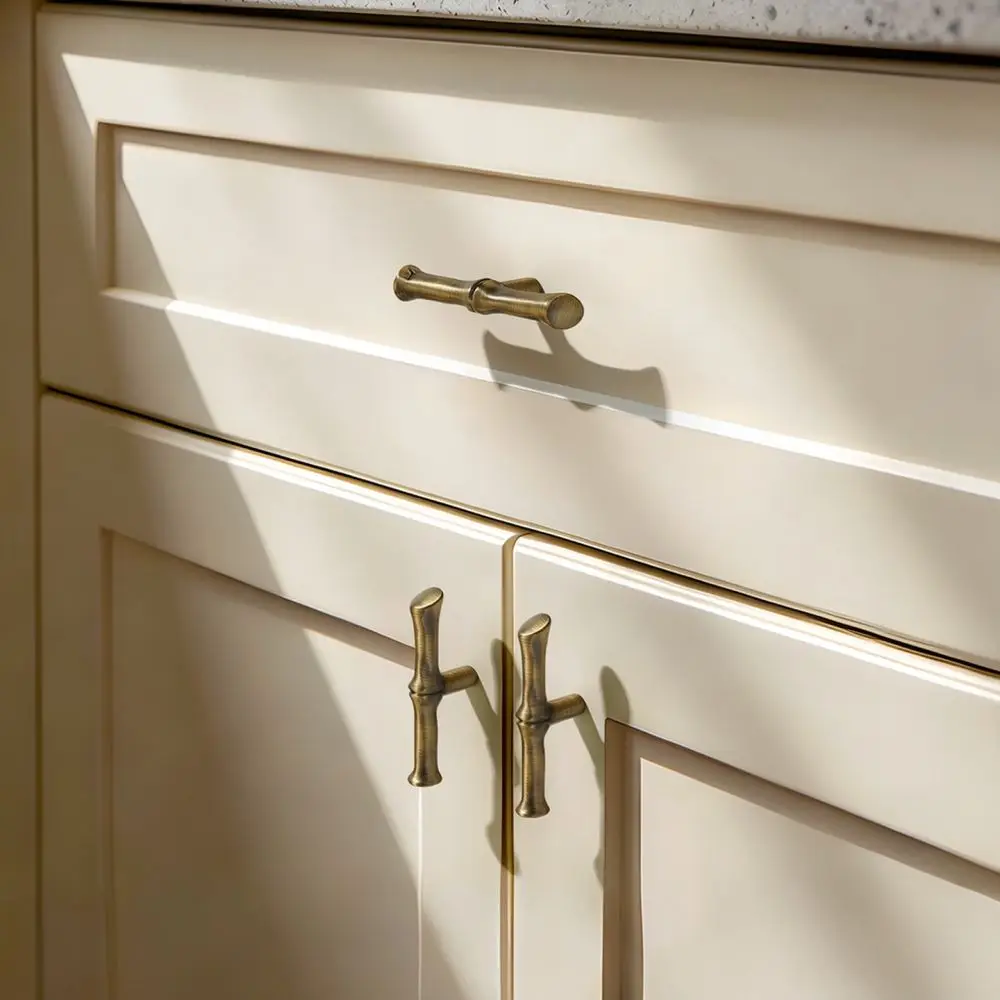 Modern Solid Brass Bamboo Design Furniture Handle Elegant Drawer Pull Luxury Wardrobe Door Knob Decorative Cupboard Hardware