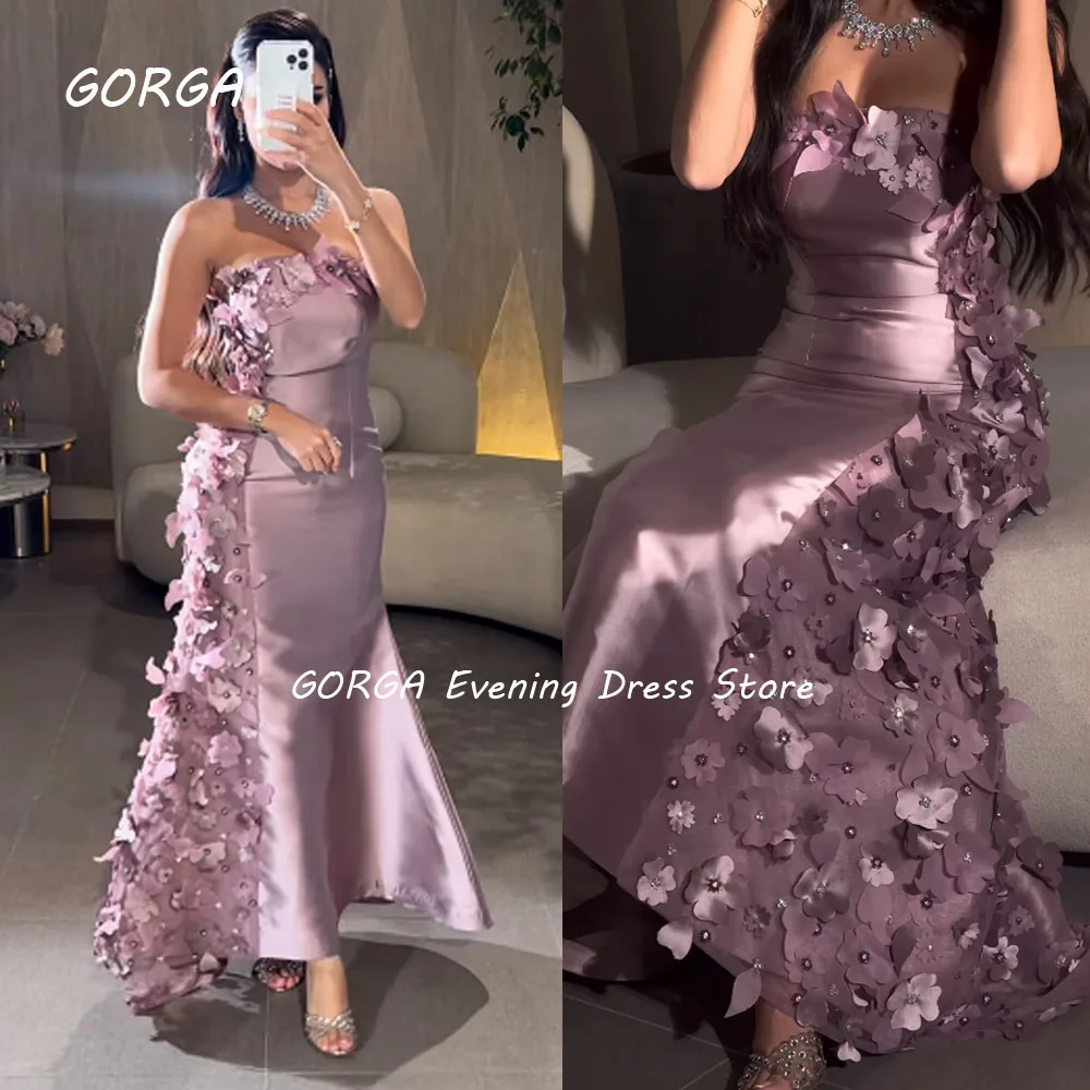 GORGA Simple Strapless Appliques Mermaid Evening Dresses Saudi Arabia 2023 Slim Satin Floor-Length Party Gowns Prom Dress