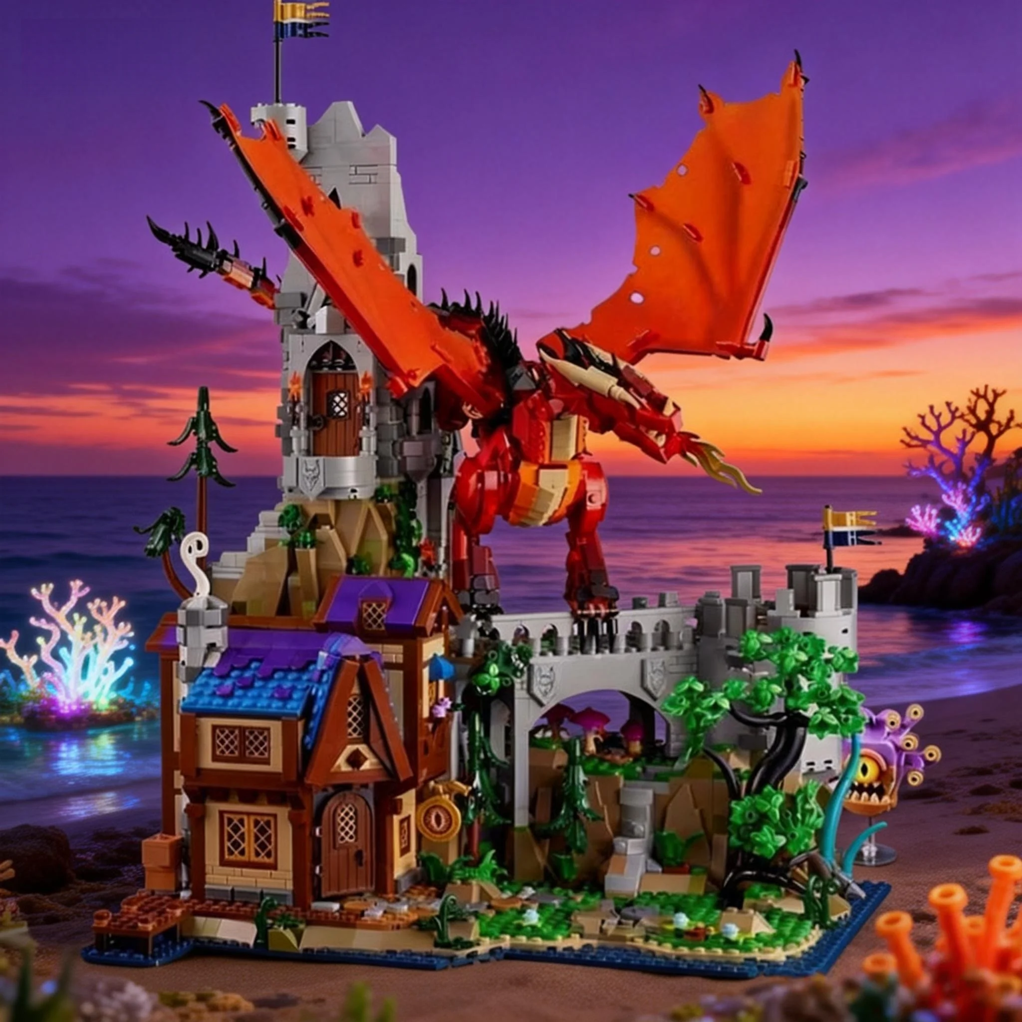 

moc Chinese element red dragon model building block set assembly model building toy brick for boys holiday gift 2026 new