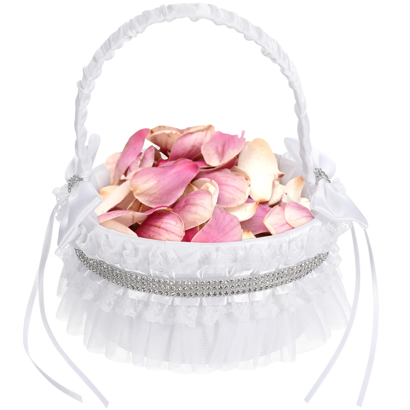 Rhinestone Wedding Flower Basket Elegant Bowknot Compact Lightweight Flower Girl Basket Romantic Western Wedding Ceremony