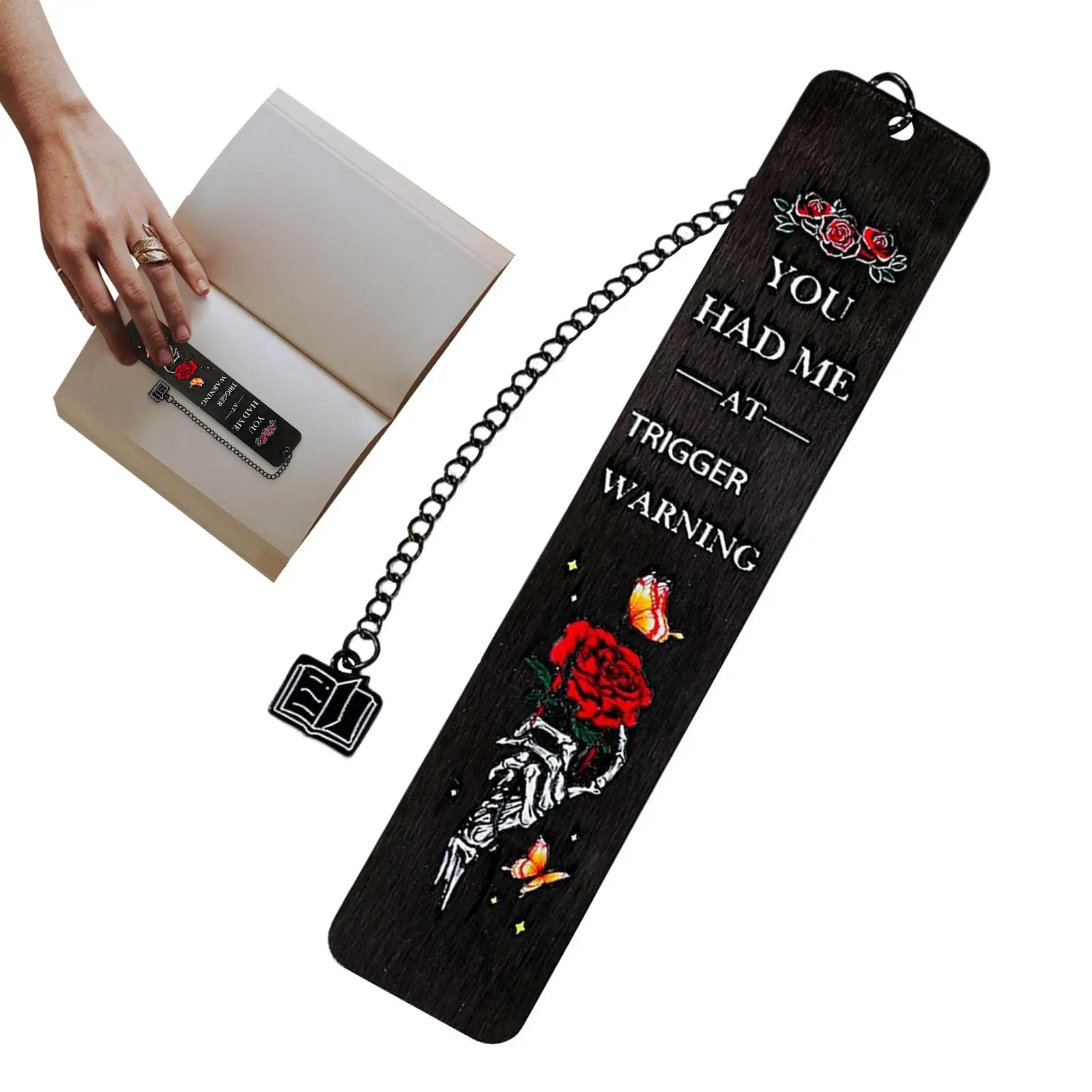 Dark Romance Bookmarks Skull Rose Chain Bookmark Gothic Aesthetic Page Marker Holder You Had Me At Trigger Warning Bookmark